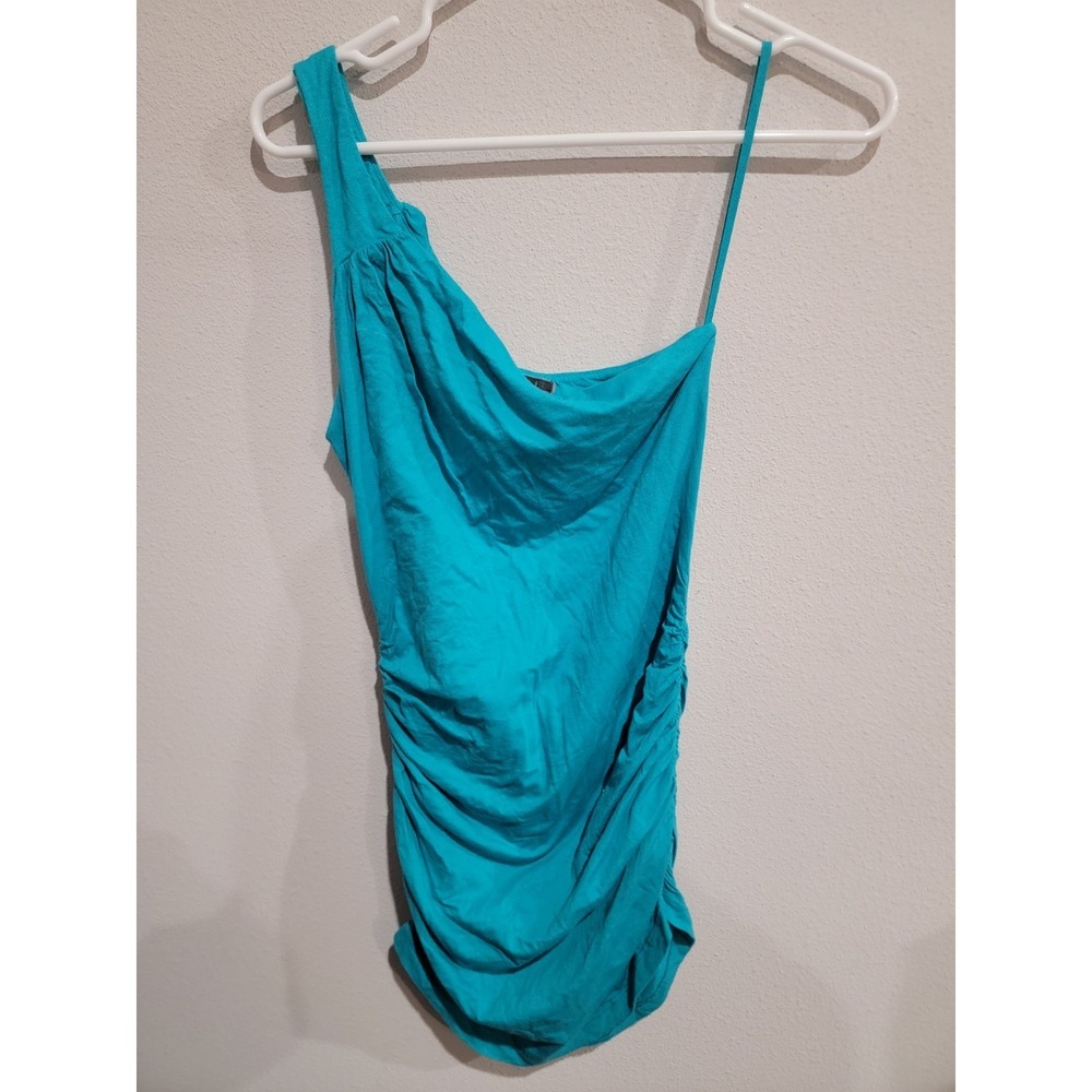VELVET By Graham‎ & Spencer One Shoulder Sleeveless Top Teal Rouched Sides Sz M